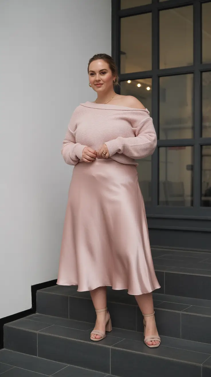 fall plus size outfits Soft Blush Elegance for Dinner or Sunday Strolls