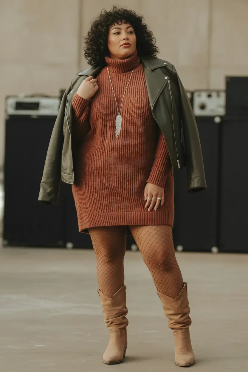 fall plus size outfits Ribbed Texture & Attitude: The Sweaterdress Reboot
