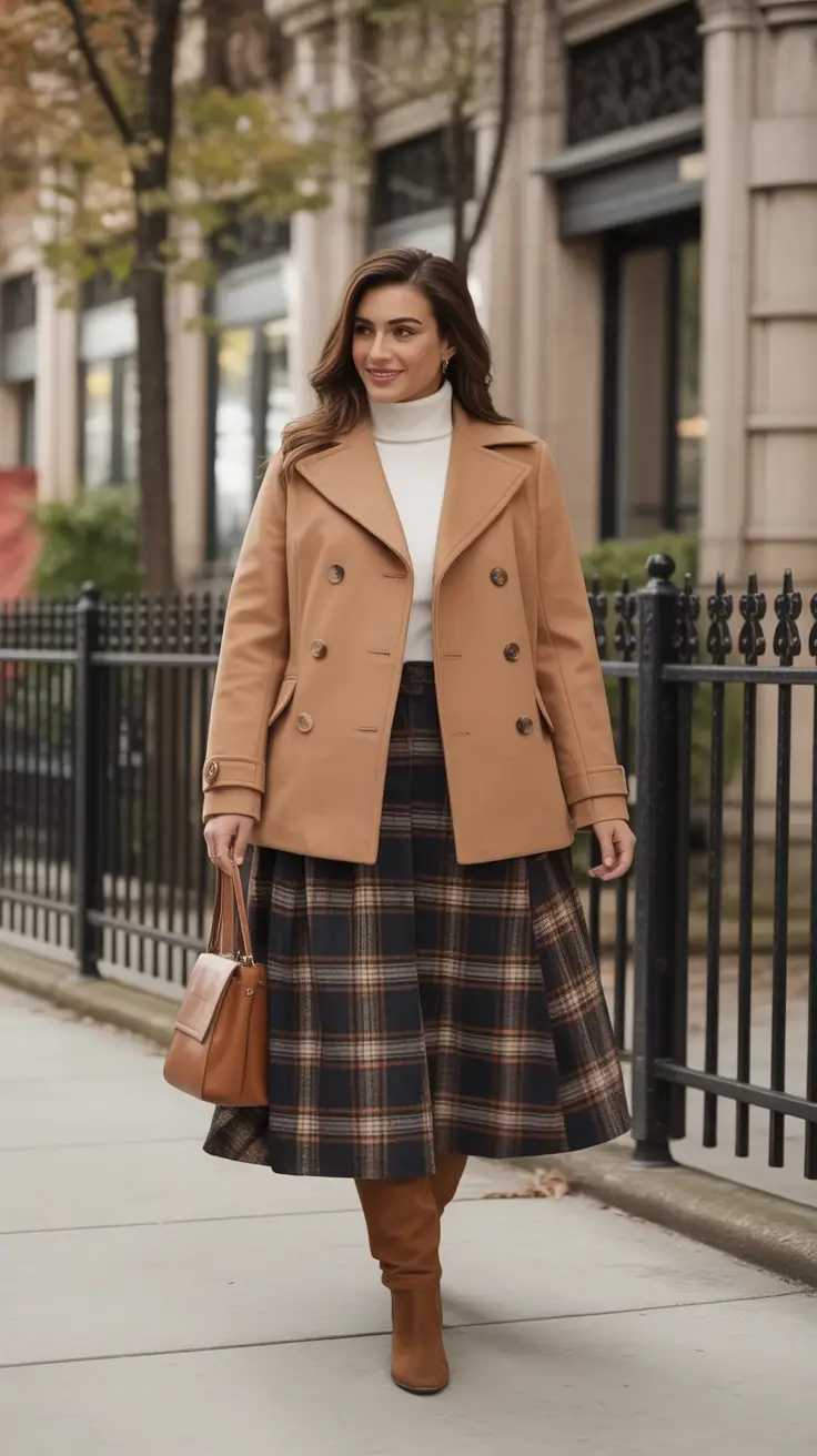 fall plus size outfits Timeless Plaid & Camel Layers