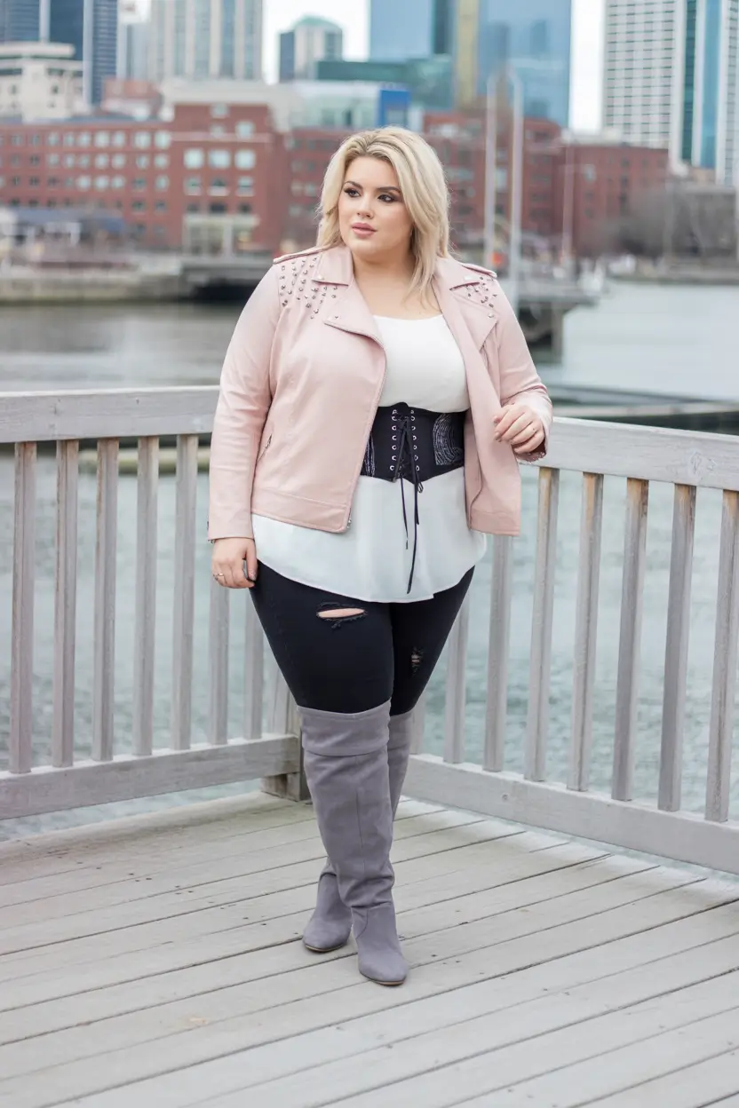 fall plus size outfits Soft Glam in Blush & Lace-Up Confidence