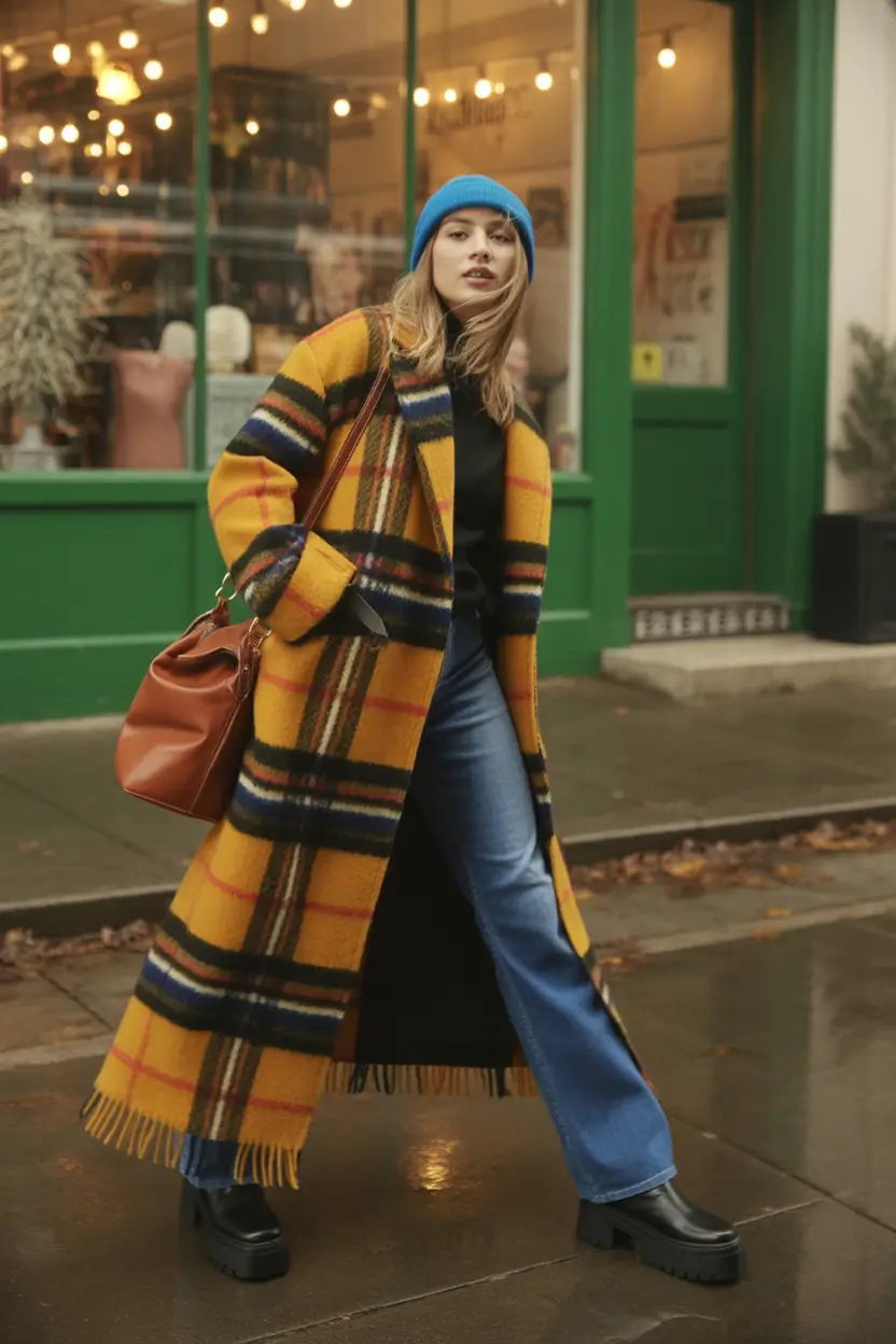 cute fall outfits for women Bold Plaid Drama for Rainy Days