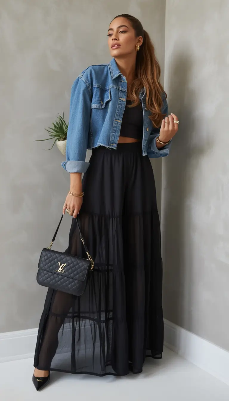 cute fall outfits for women Effortless Black Layers with Denim Edge