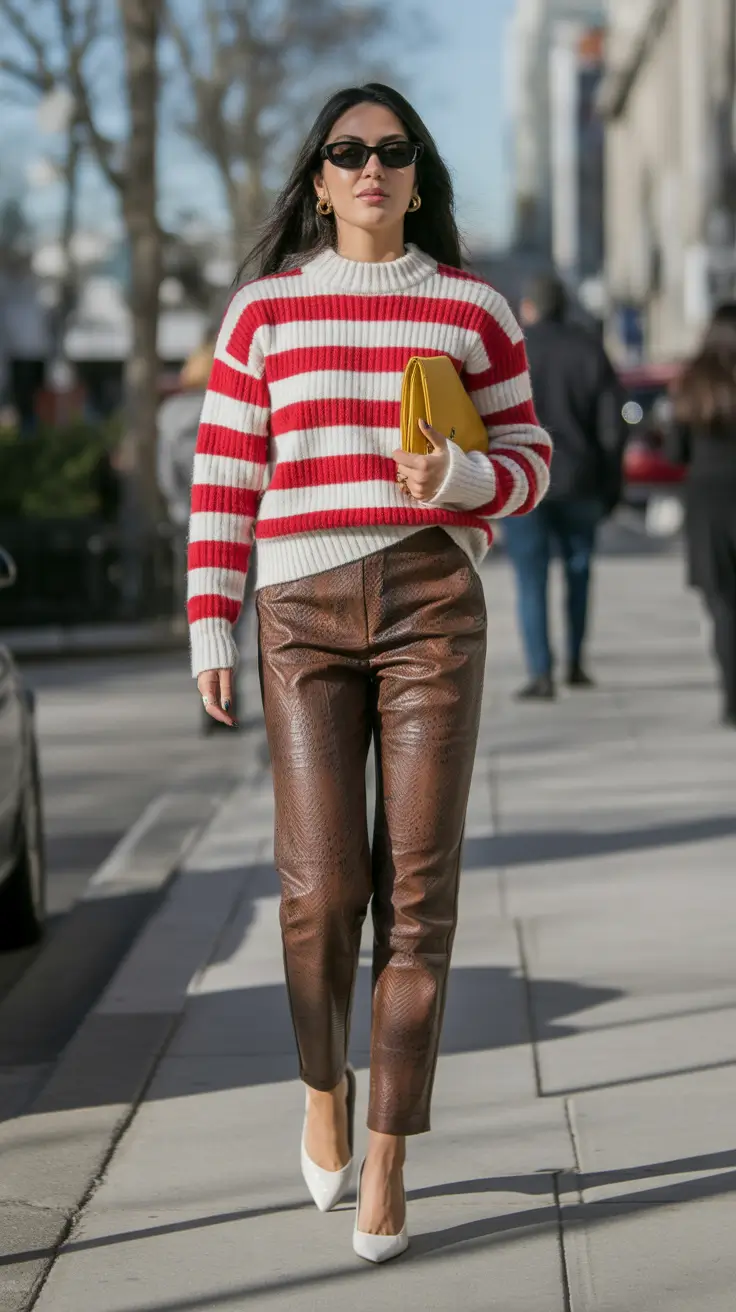 cute fall outfits for women Retro Stripes and Leather Energy