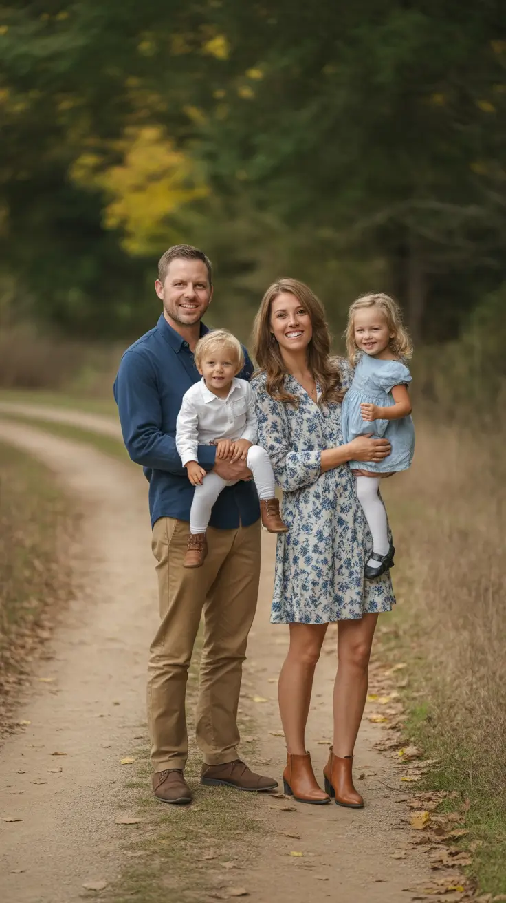 Fall outfits for Family Pictures 2025 Effortless Neutrals with a Touch of Blue