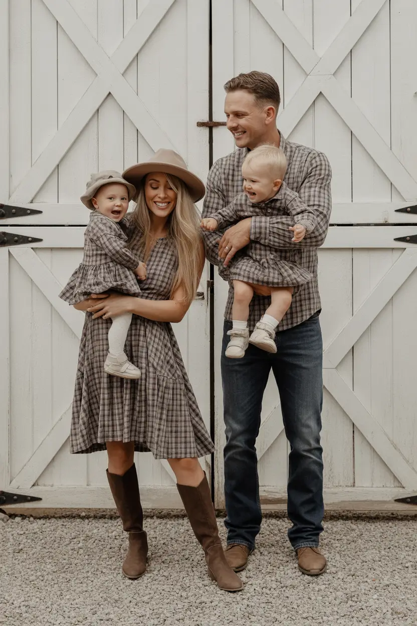 Fall outfits for Family Pictures 2025 Matching Plaid with Playful Personality
