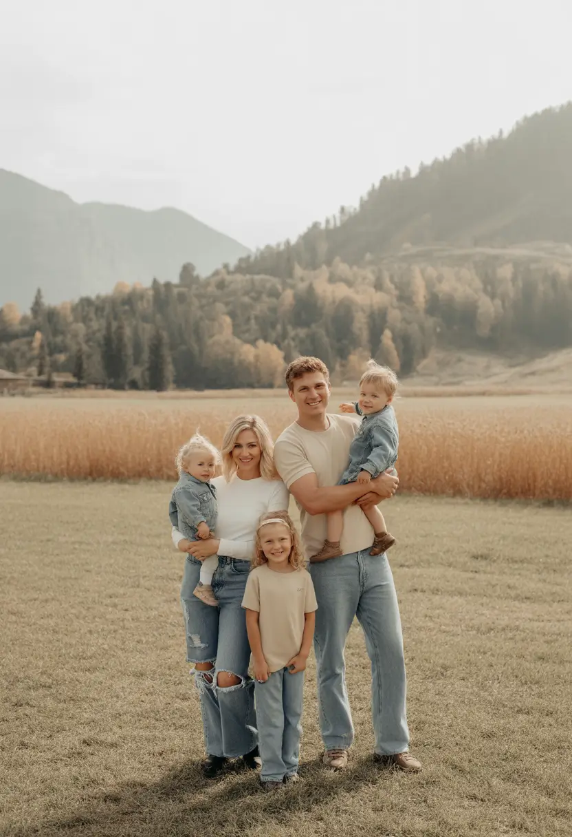 Fall outfits for Family Pictures 2025 Neutral Denim in the Mountains