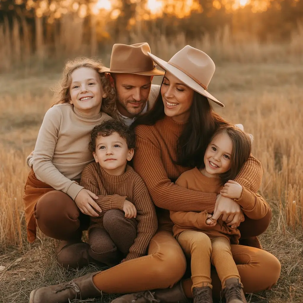 Fall outfits for Family Pictures 2025 Autumn Glow in Burnt Orange and Tan