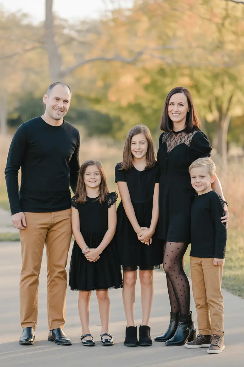 Fall outfits for Family Pictures 2025 Timeless Black & Tan Simplicity