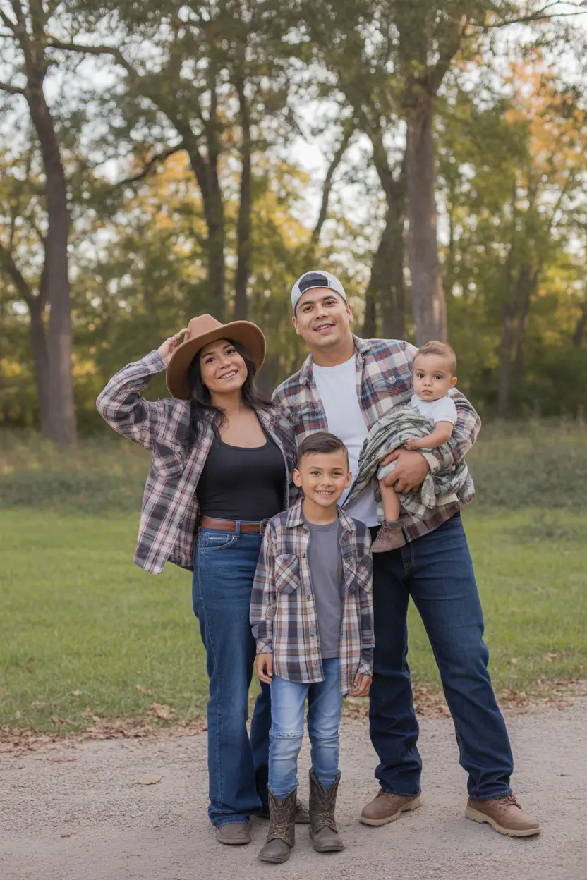 Fall outfits for Family Pictures 2025 Rustic Cool in Plaid and Denim