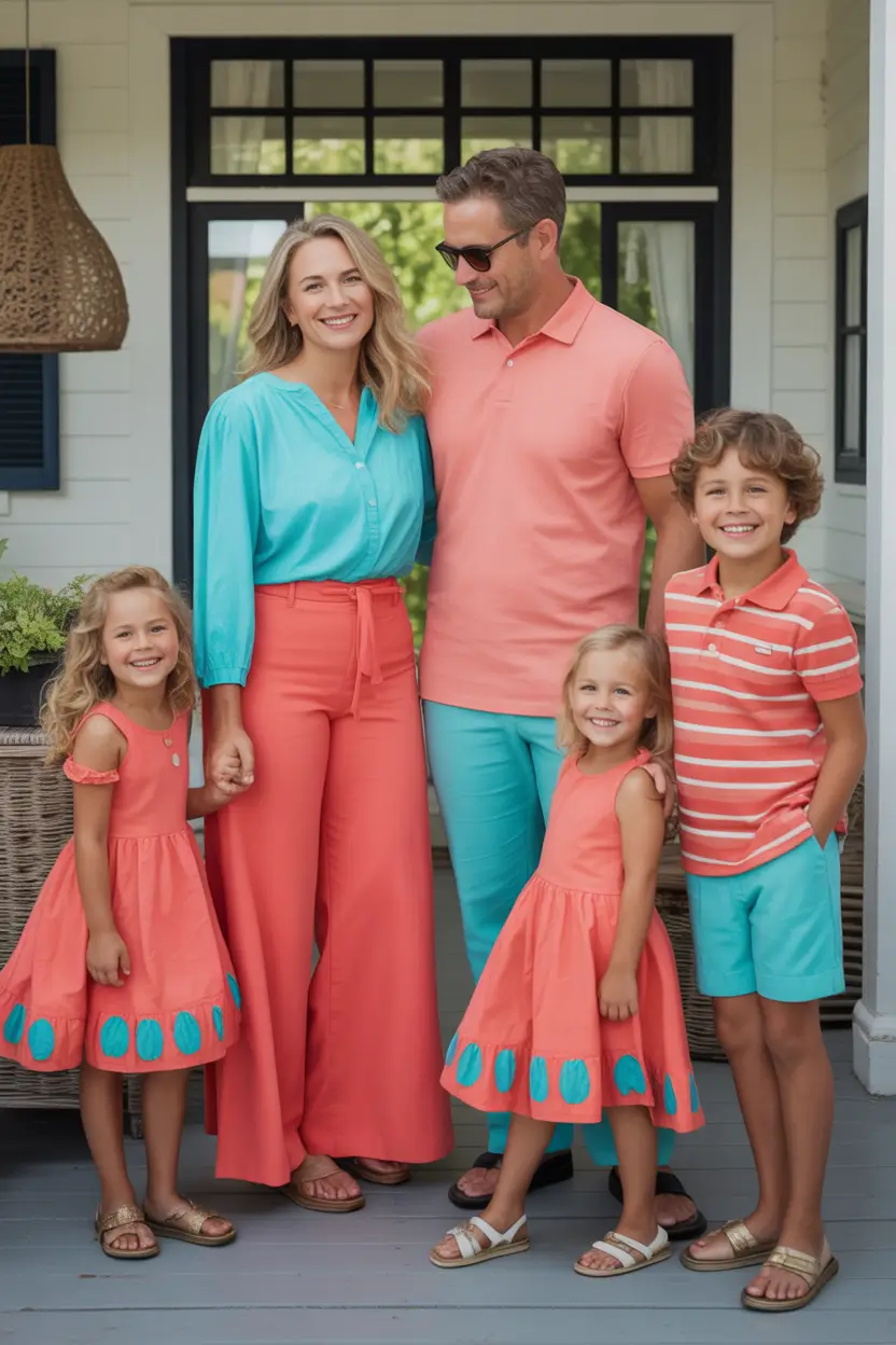 Fall outfits for Family Pictures 2025 Coral Crush with a Tropical Pop