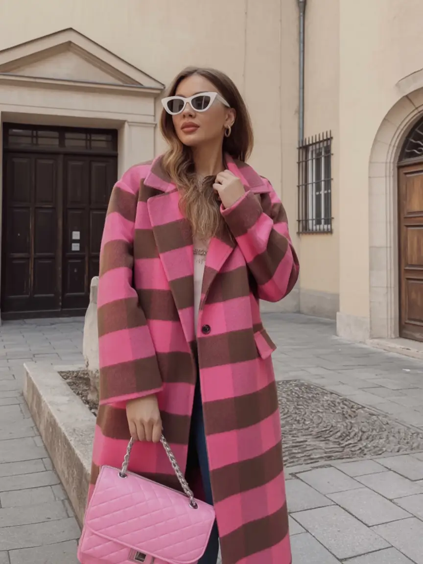 fall fashion inspo for women Bold Checks and Bubblegum Confidence