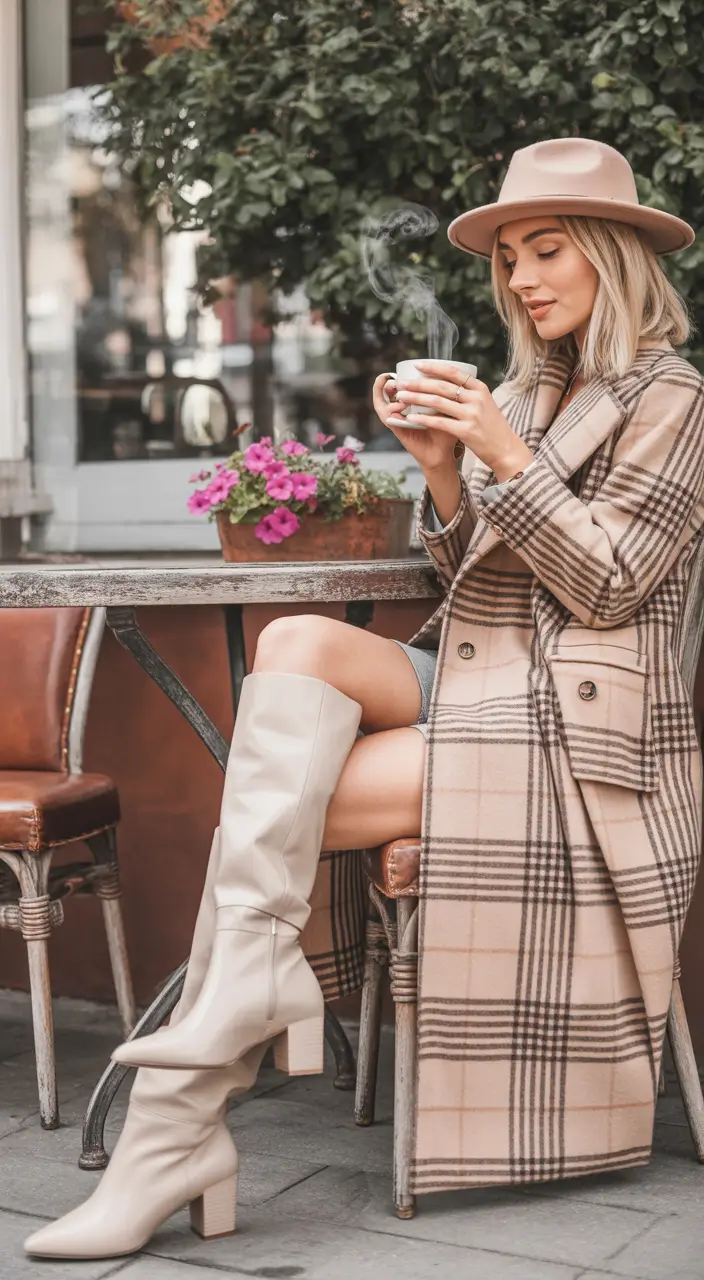 fall fashion inspo for women Neutral Plaid and Vanilla Latte Serenity