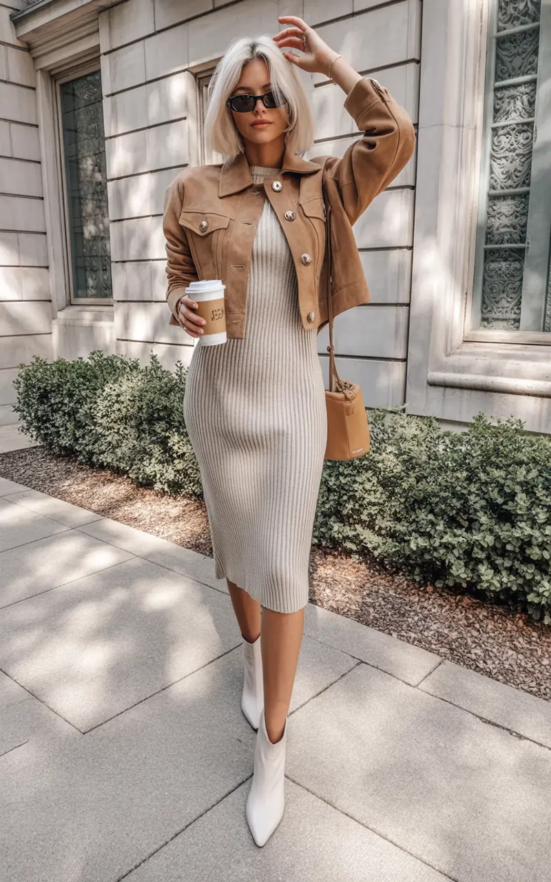 fall fashion inspo for women Monochrome Camel and Knit Sophistication