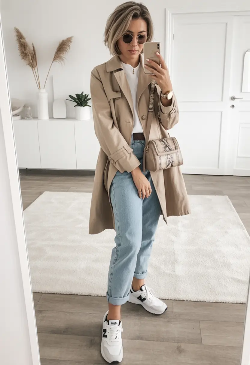 fall outfits for women over 30 Normcore 2.0 with Sneakers & Trench