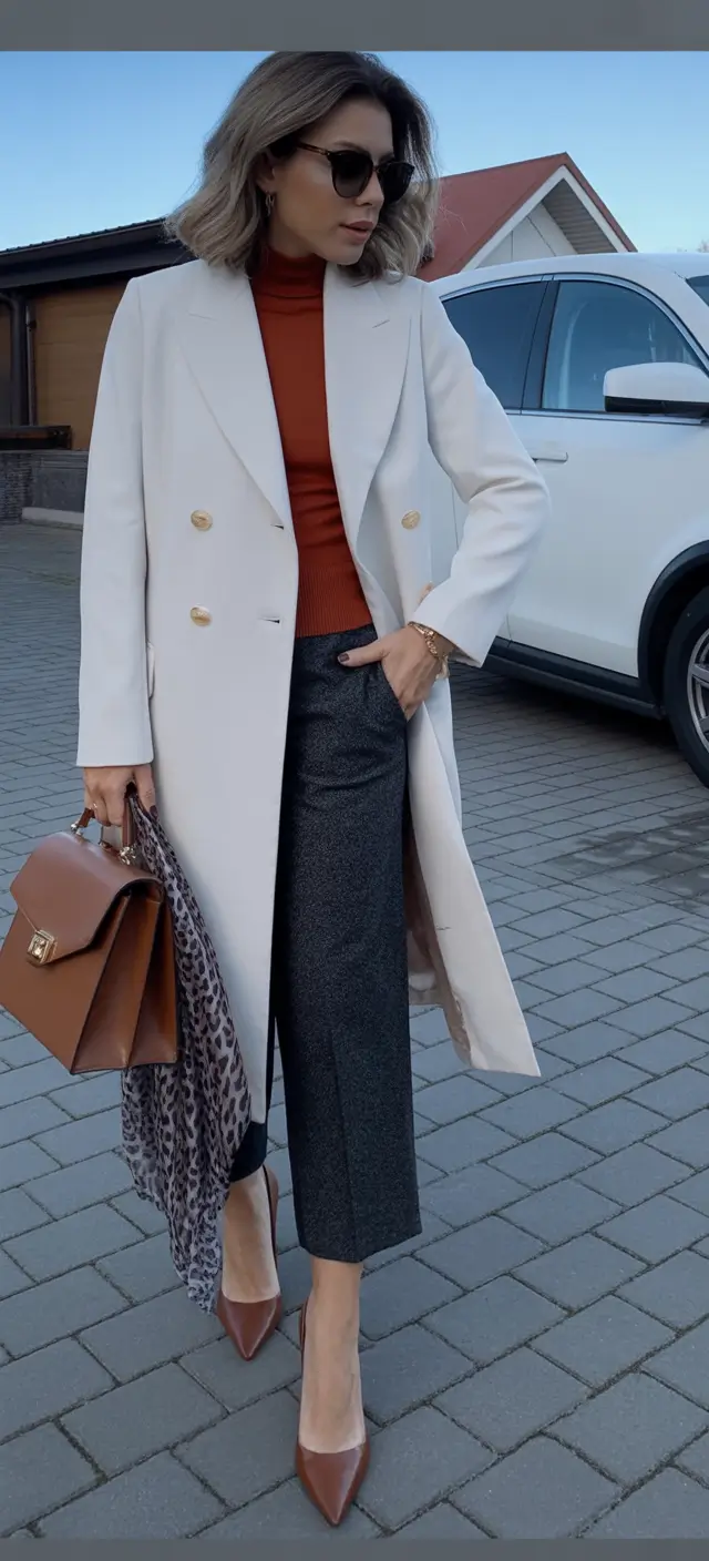 fall outfits for women over 30 Cream Coats & Rust Accents for Luxe Layers