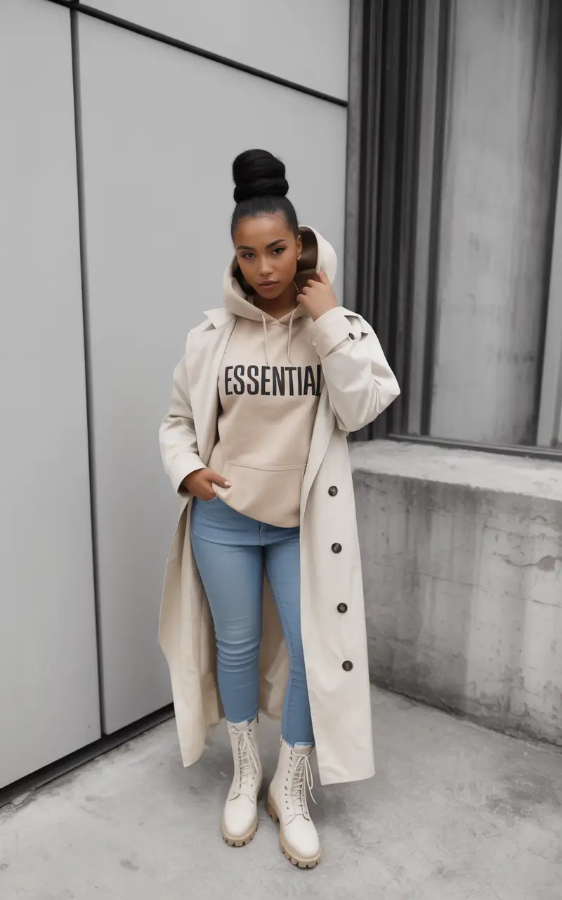 fall outfits for women over 30 Off-Duty Cool: Hoodie & Trench Done Right
