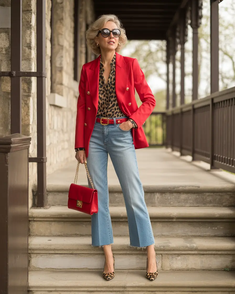 summer to fall transition outfits Bold Red Power With Leopard Pop