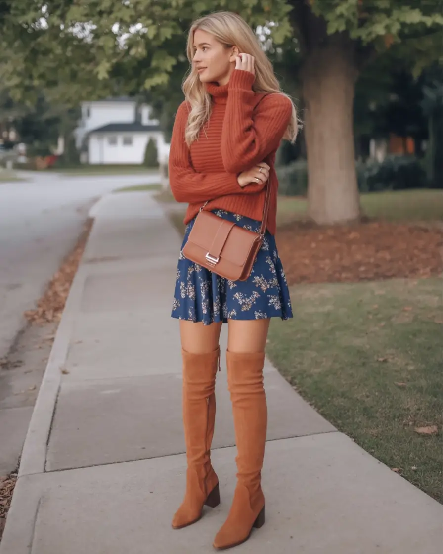 summer to fall transition outfits Knit-Top Meets Mini-Feminine