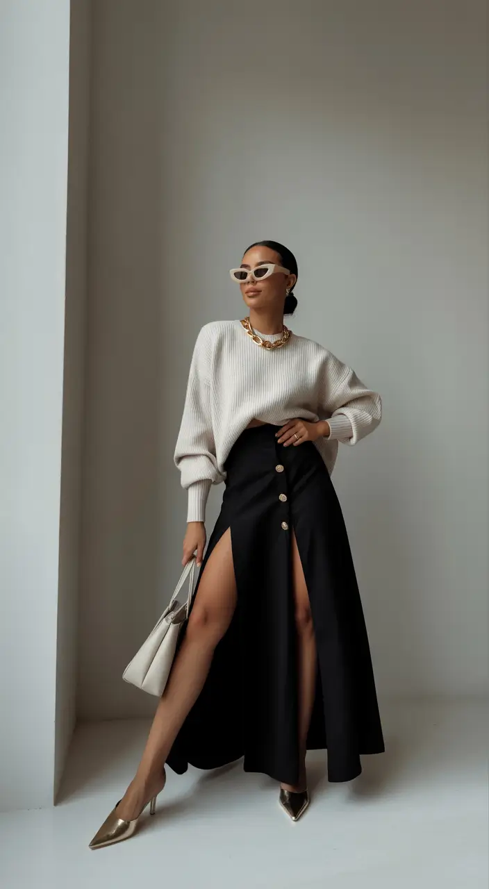 summer to fall transition outfits High-Slit Drama With Relaxed Glam