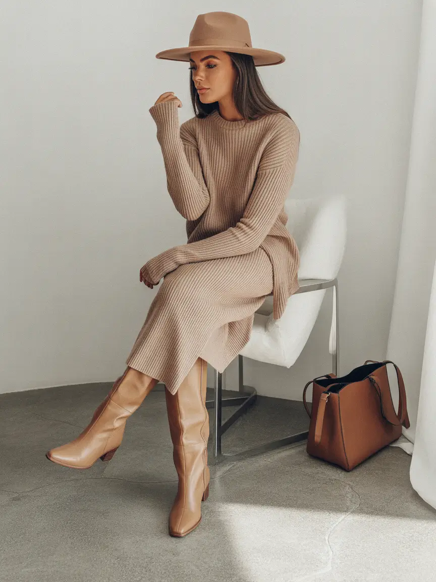 summer to fall transition outfits Monotone Knit Elegance