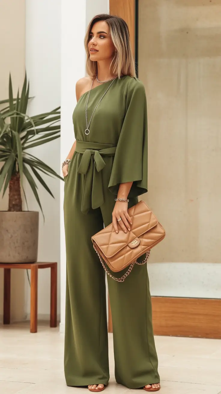 What to Wear on Your Fall 2025 Birthday+Olive Elegance in One Shoulder Glam