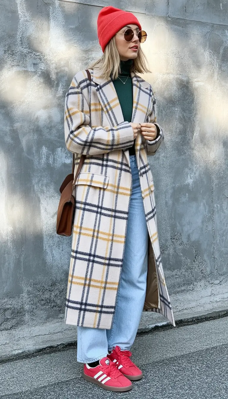 autumn outfits 2025 Cool Girl Plaid & Sneakers Combo