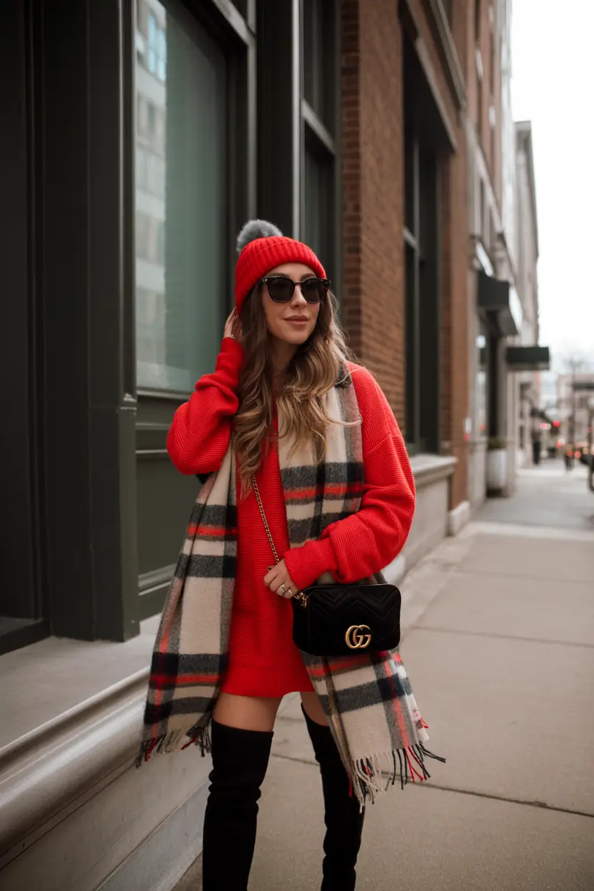 autumn outfits 2025 Scarlet Knit & Statement Scarf