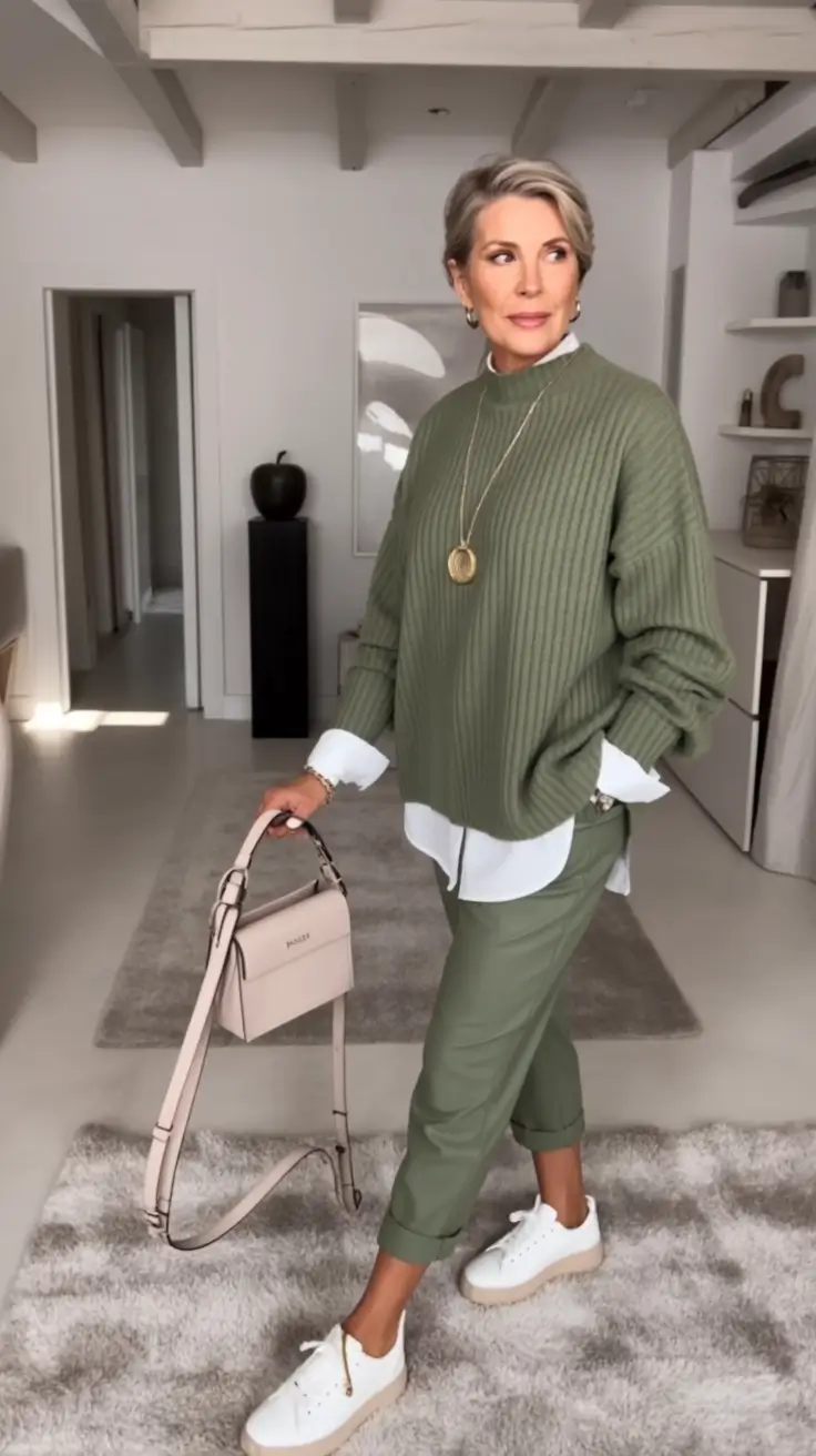 fall-outfits-for-women-over-50-Layered-Neutrals-and-Soft-Green-Tones