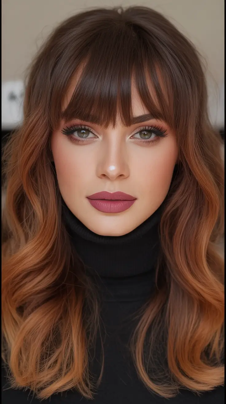 Fall brown hair color Coppery Pumpkin Bangs