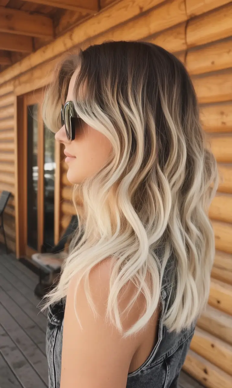 Fall brown hair color Smoky Vanilla Blonde on Dark Brunette Roots