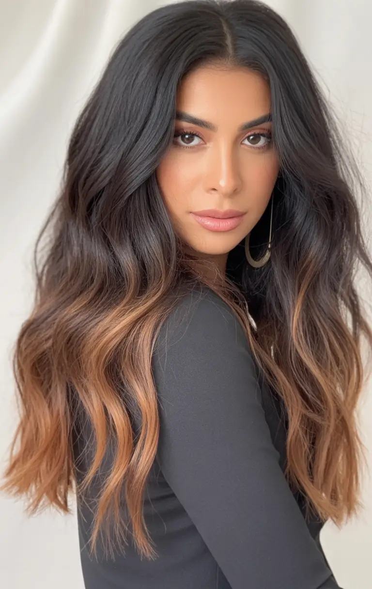 Fall brown hair color Amber Dip Ends with Dimensional Brunette