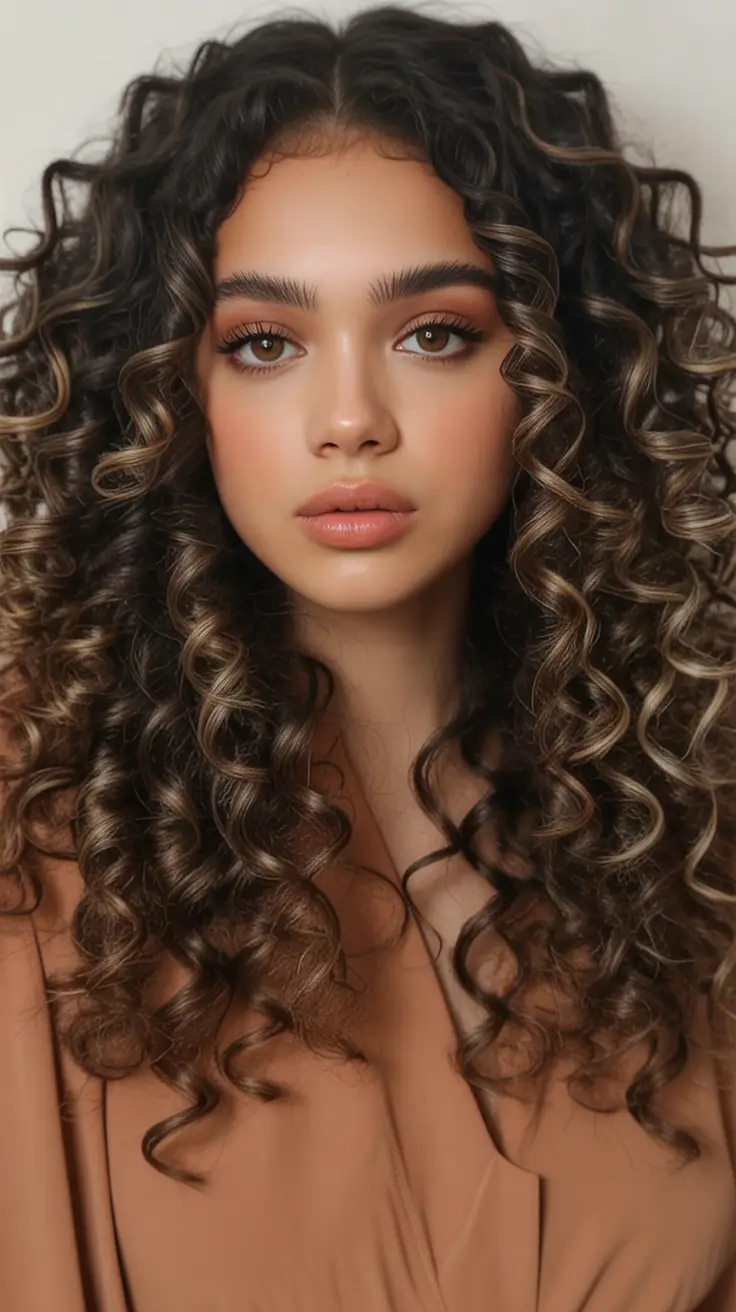 Fall brown hair color Hazelnut Curls with Honey Halo