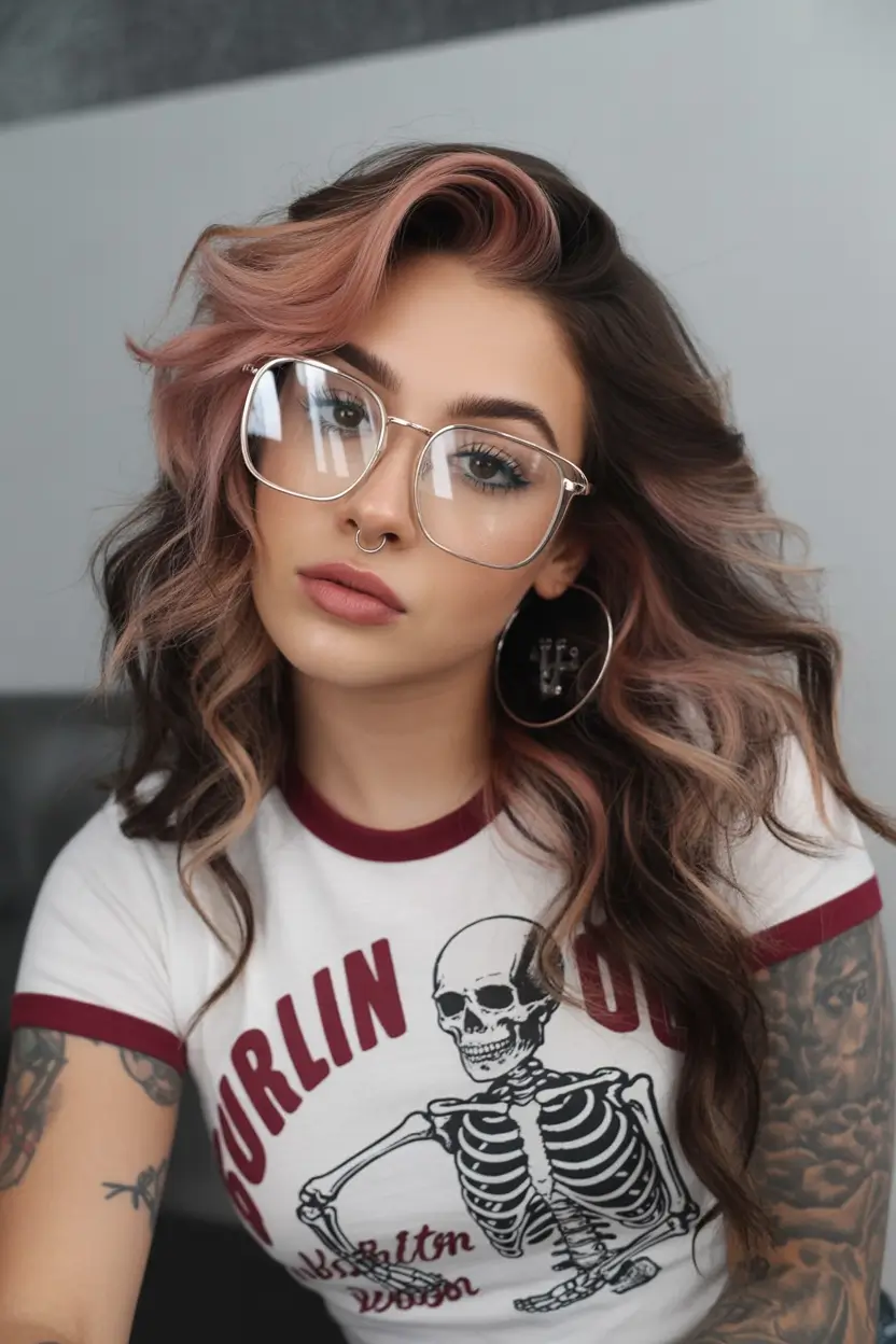 Fall brown hair color Soft Gothic Swirls with Rose Undertones