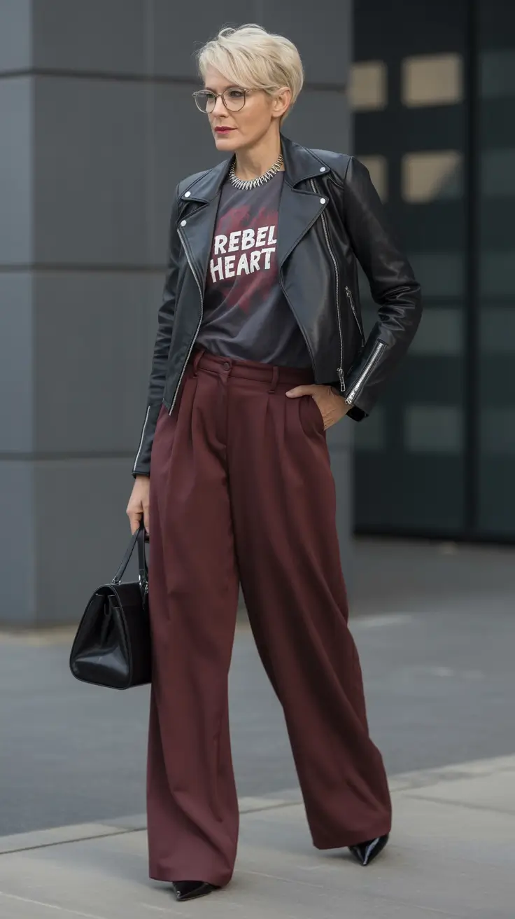 cute fall outfits for women over 60+Rebel Heart: Graphic Tee Meets Power Trousers