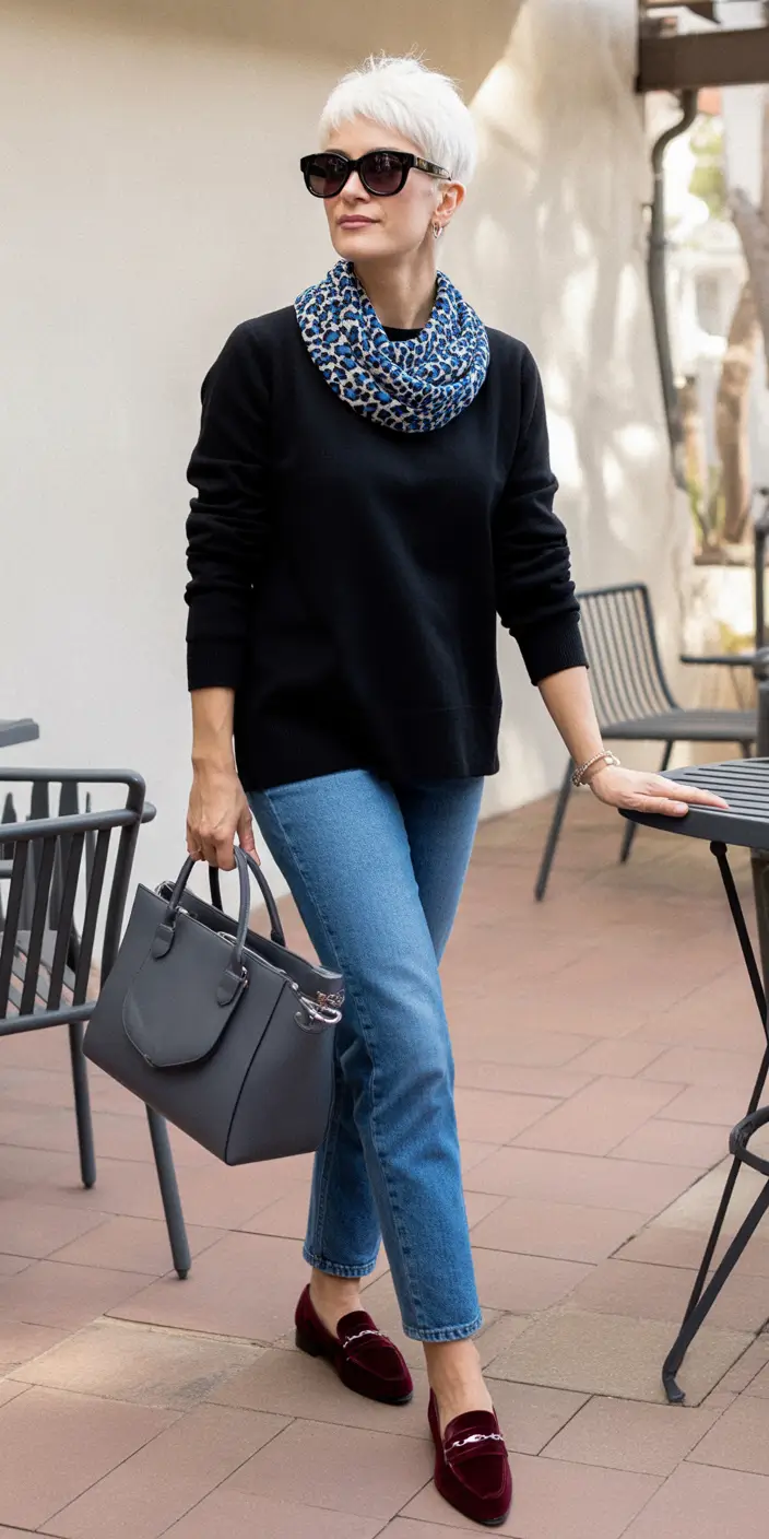 cute fall outfits for women over 60+Playful Color Hits with Sleek Accessories