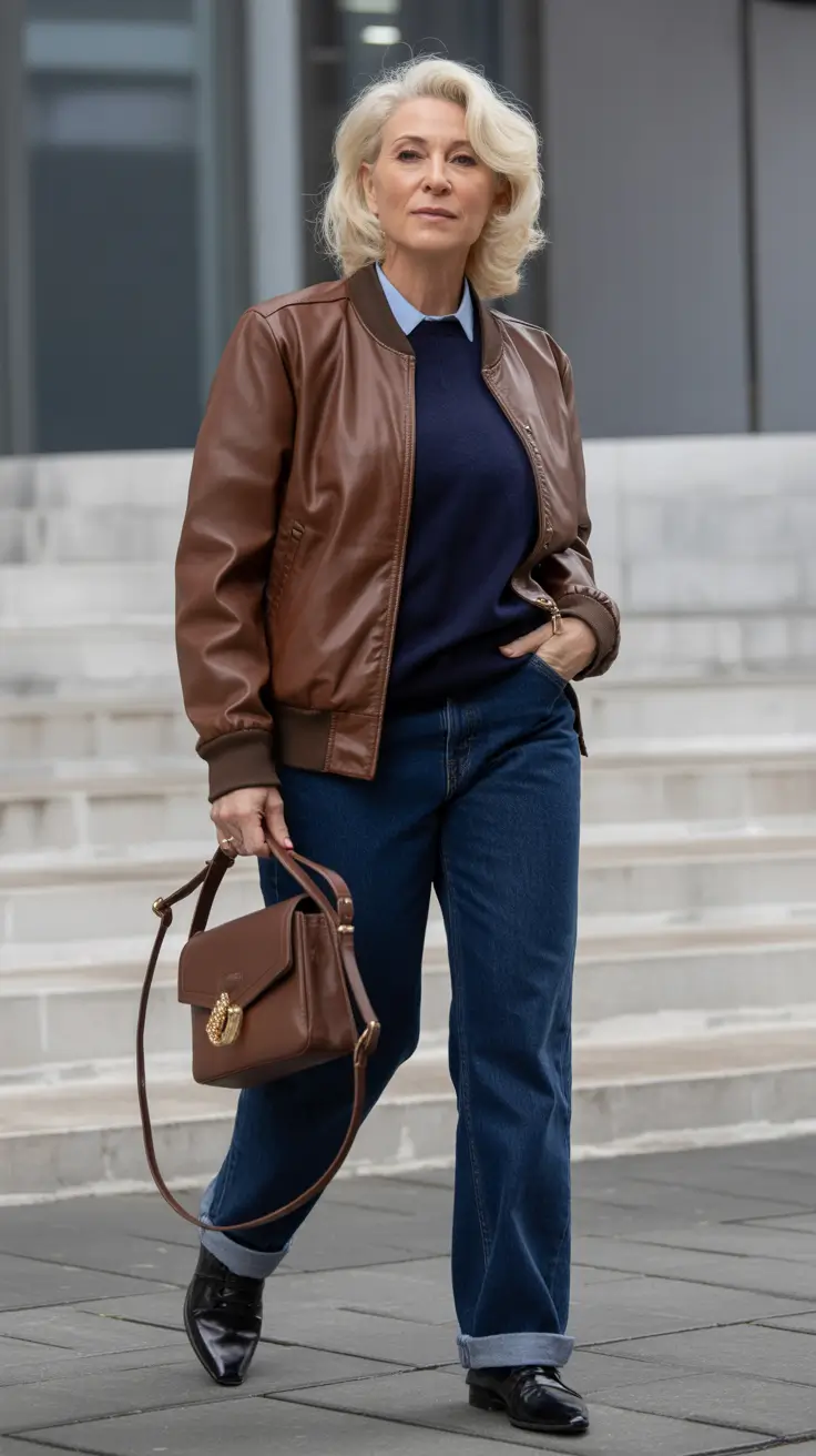 cute fall outfits for women over 60+Leather Layers and Blue Hues: A Fall Streetwear Refresh