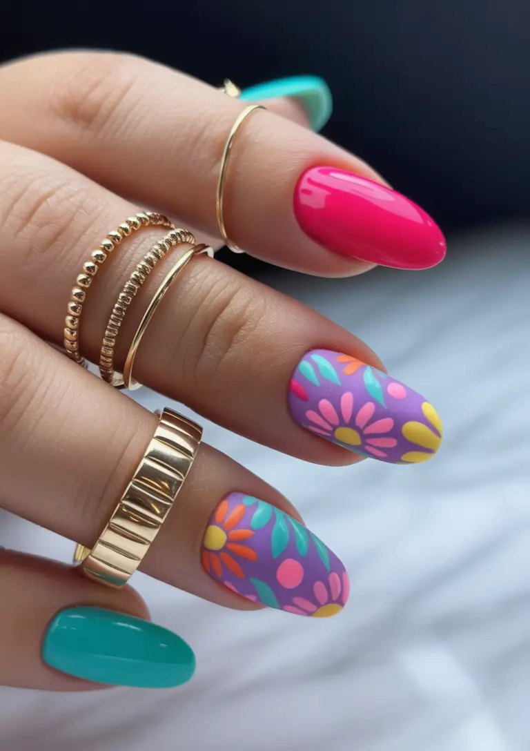 August nails design Groovy Floral Brights