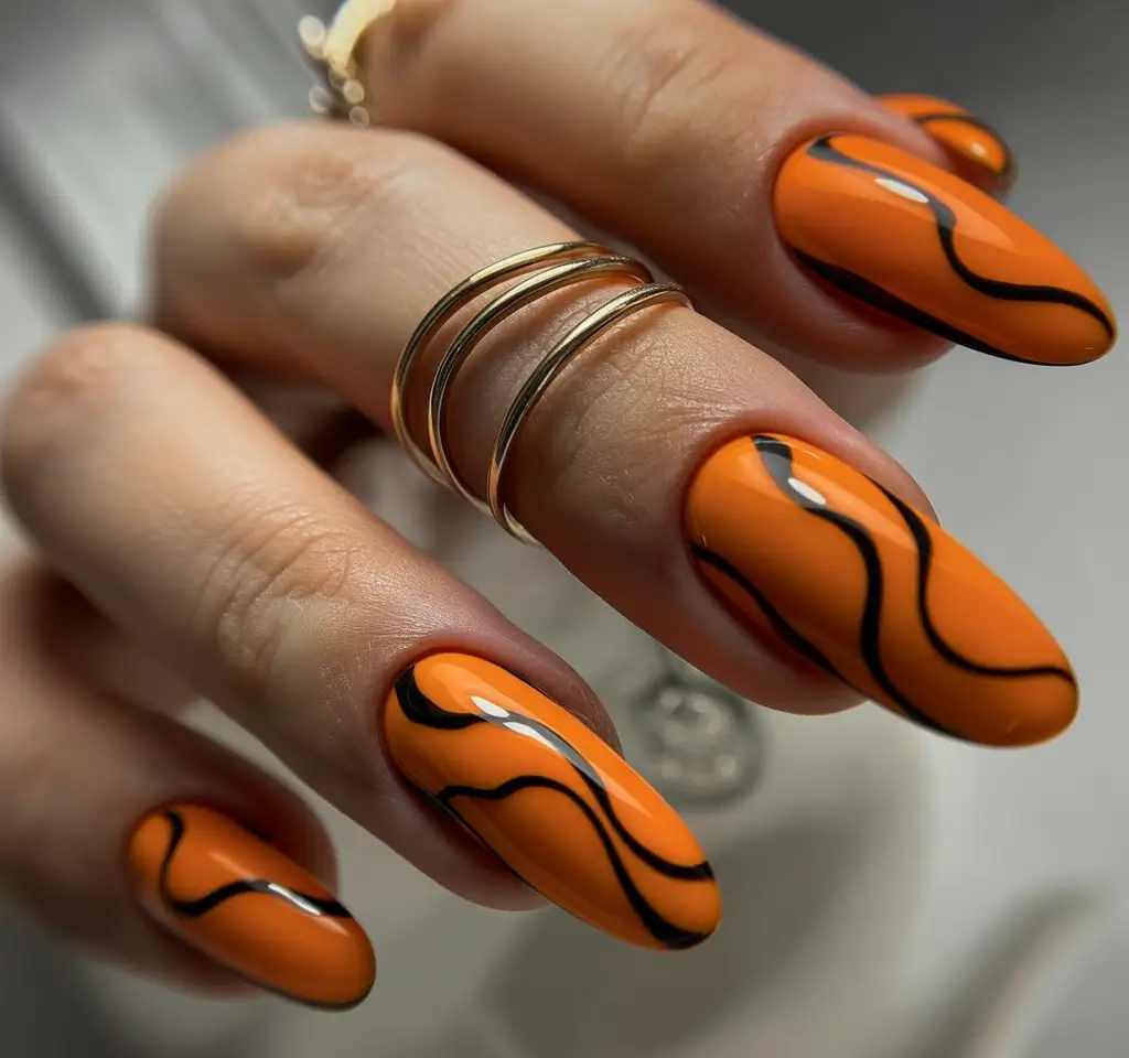 August nails design Electric Tangerine Flames