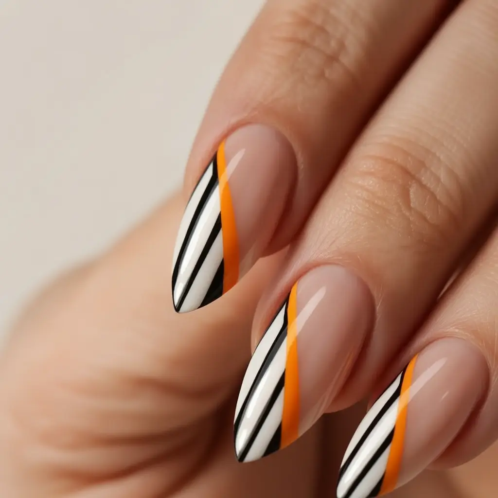 August nails design Diagonal Candy Stripe