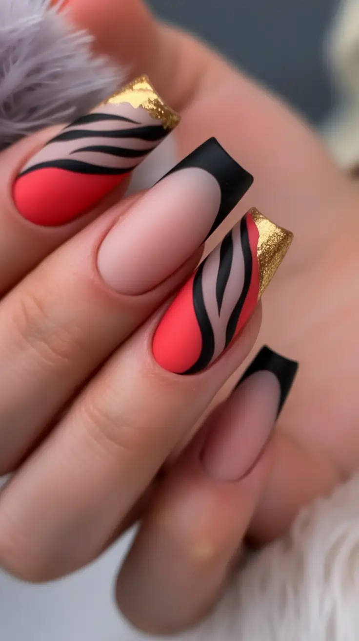 August nails design Zebra Flame Couture