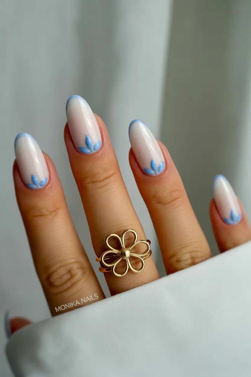 August nails design Soft Blue Tulip Tips
