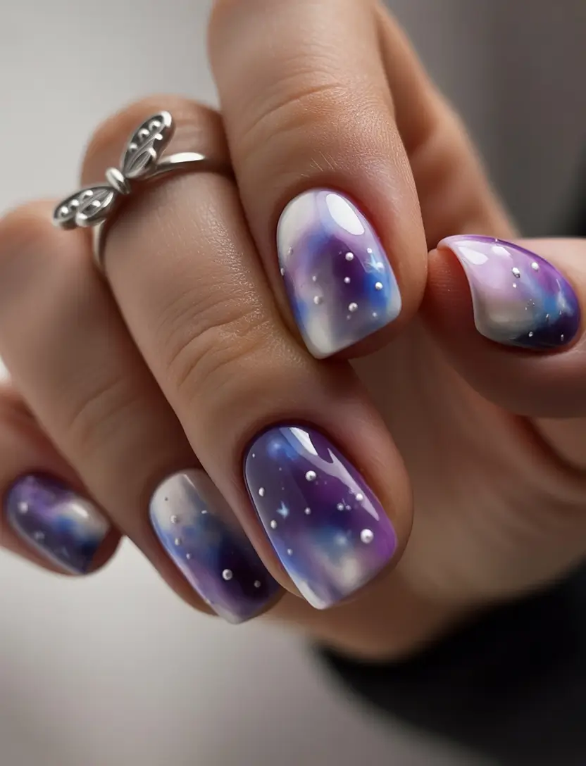 August nails design Galaxy Drip Dream