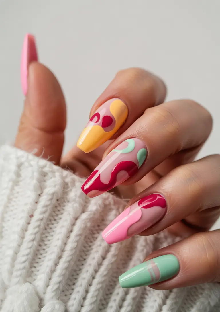 August nails design Funky Sorbet Swirl