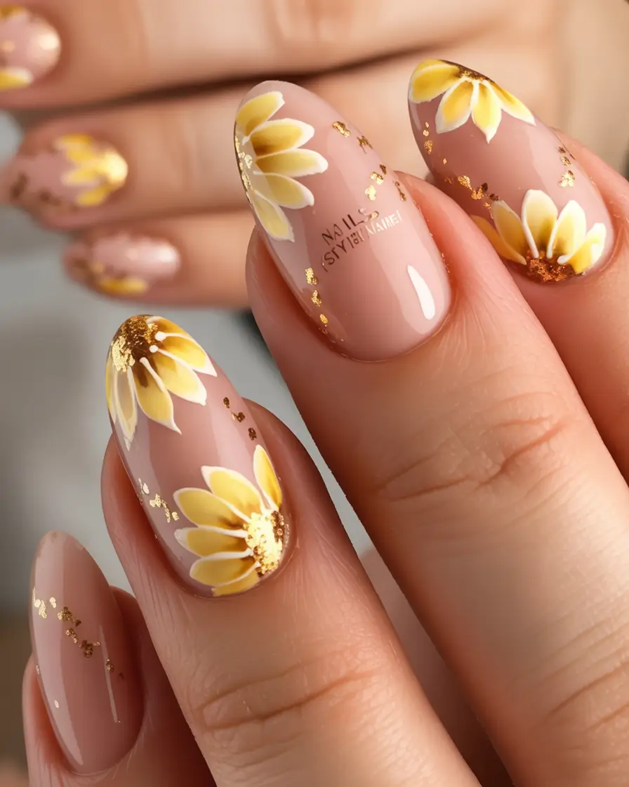 August nails design Golden Sunflower Dust