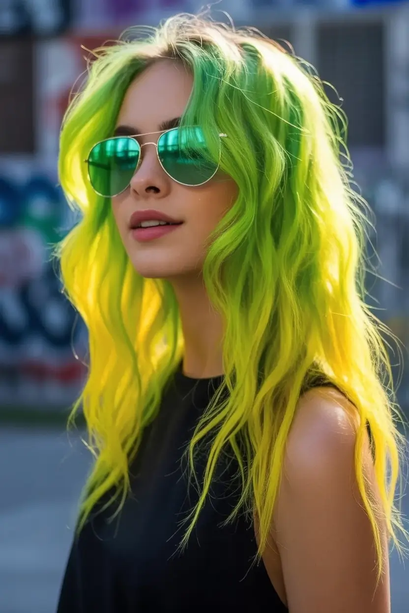 August hair color Neon Lime Meets Sunshine Tips