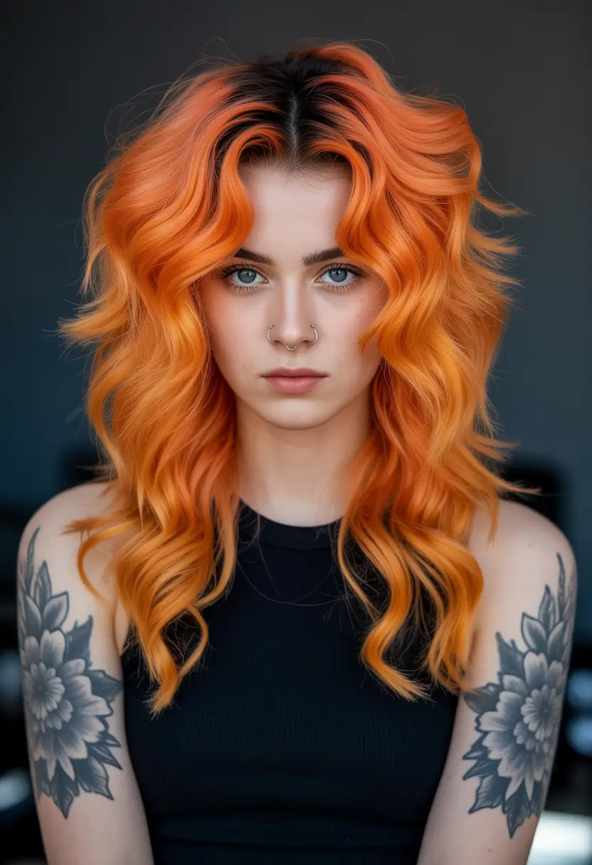 August hair color Copper Crush with ’70s Glam Volume
