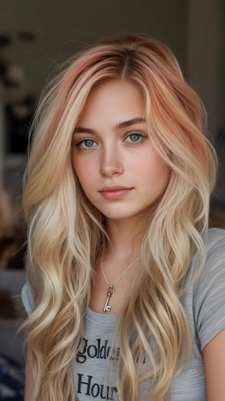 August hair color Soft Strawberry Blonde Balayage