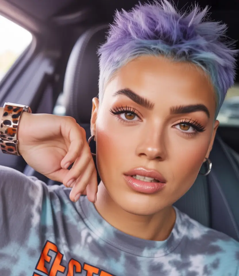 August hair color Lavender Pixie with Indigo Crown
