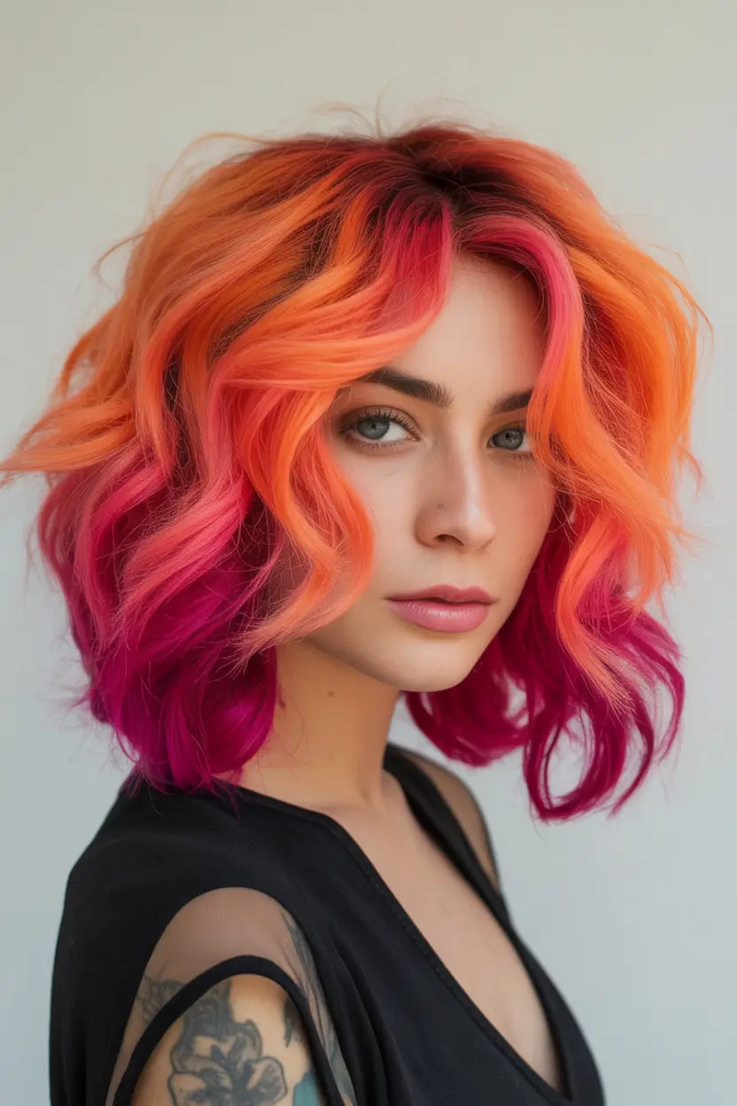 August hair color Sunset Ombre: Orange to Fuchsia Flame