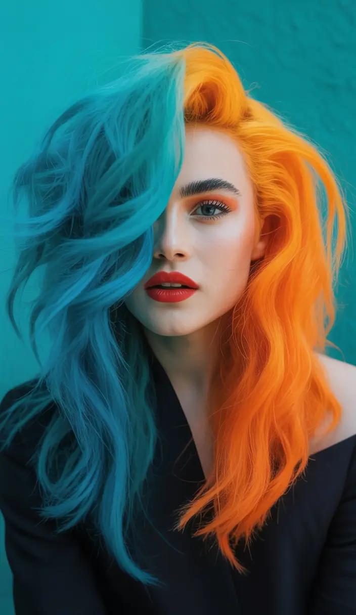 August hair color Opposites Attract: Blue Meets Orange Drama